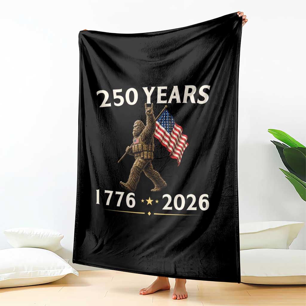 Bigfoot USA 250th Anniversary Throw Blanket Sasquatch 250 Years Vintage American Flag Patriotic 4th of July