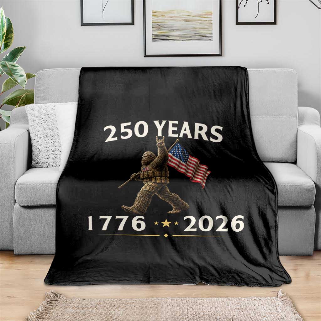 Bigfoot USA 250th Anniversary Throw Blanket Sasquatch 250 Years Vintage American Flag Patriotic 4th of July