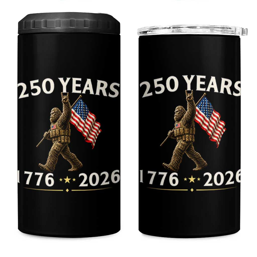 Bigfoot USA 250th Anniversary 4 in 1 Can Cooler Tumbler Sasquatch 250 Years Vintage American Flag Patriotic 4th of July