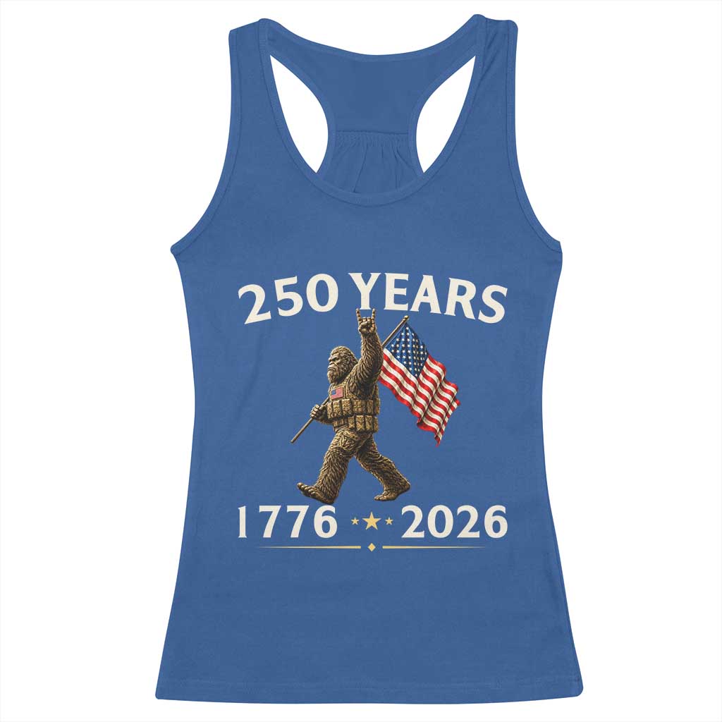 Bigfoot USA 250th Anniversary Racerback Tank Top Sasquatch 250 Years Vintage American Flag Patriotic 4th of July