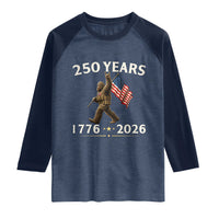 Bigfoot USA 250th Anniversary Raglan Shirt Sasquatch 250 Years Vintage American Flag Patriotic 4th of July