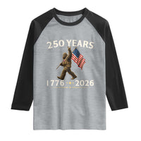 Bigfoot USA 250th Anniversary Raglan Shirt Sasquatch 250 Years Vintage American Flag Patriotic 4th of July