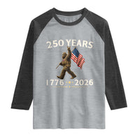 Bigfoot USA 250th Anniversary Raglan Shirt Sasquatch 250 Years Vintage American Flag Patriotic 4th of July