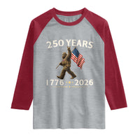 Bigfoot USA 250th Anniversary Raglan Shirt Sasquatch 250 Years Vintage American Flag Patriotic 4th of July