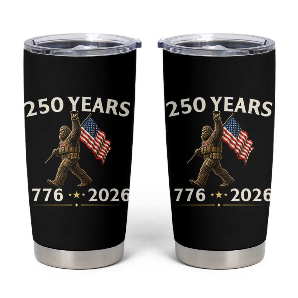 Bigfoot USA 250th Anniversary Tumbler Cup Sasquatch 250 Years Vintage American Flag Patriotic 4th of July