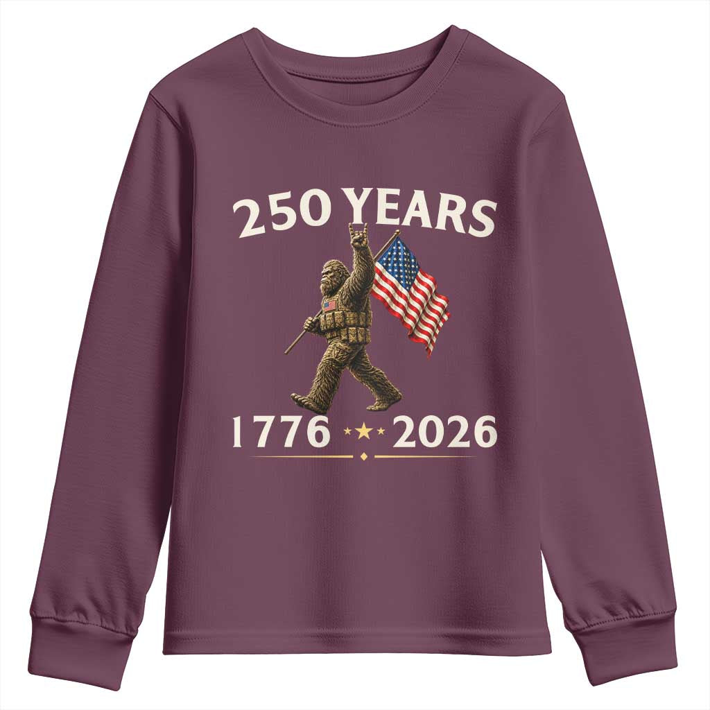 Bigfoot USA 250th Anniversary Youth Sweatshirt Sasquatch 250 Years Vintage American Flag Patriotic 4th of July
