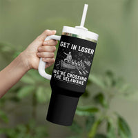Get In Loser Were Crossing the Delaware Tumbler With Handle Funny 4th of July USA Meme Founding Father Patriotic