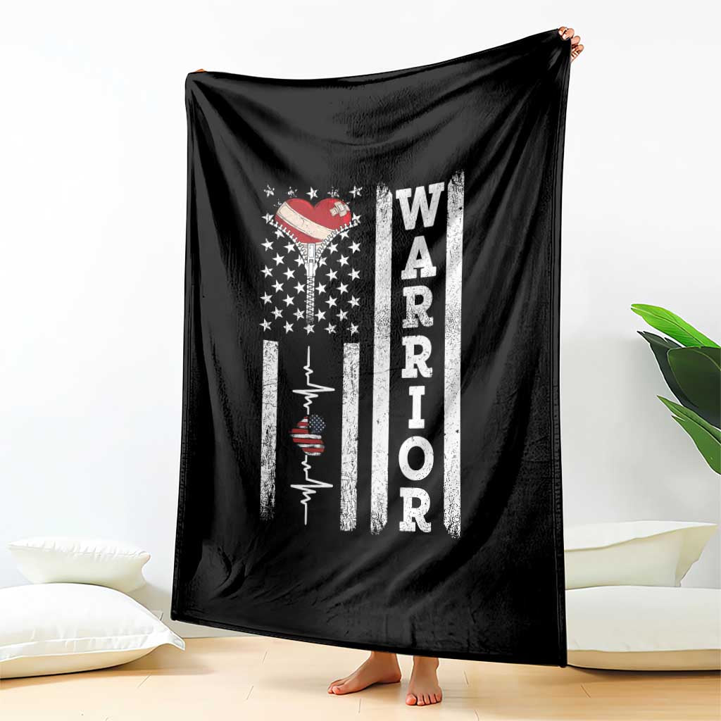 Cool Heart Surgery Warrior Throw Blanket Coronary Bypass Artery Open Heart Surgery Heartbeat American Flag