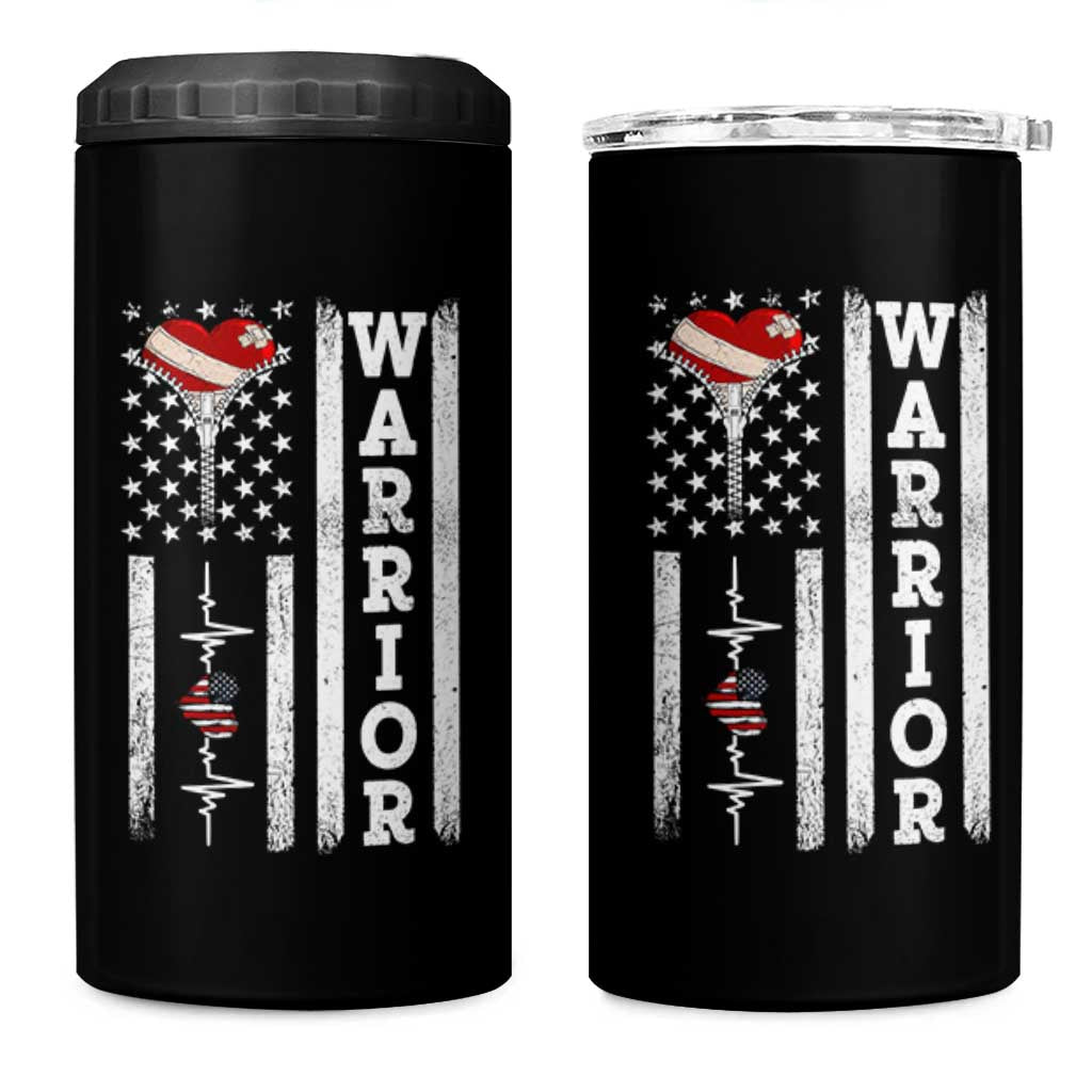 Cool Heart Surgery Warrior 4 in 1 Can Cooler Tumbler Coronary Bypass Artery Open Heart Surgery Heartbeat American Flag