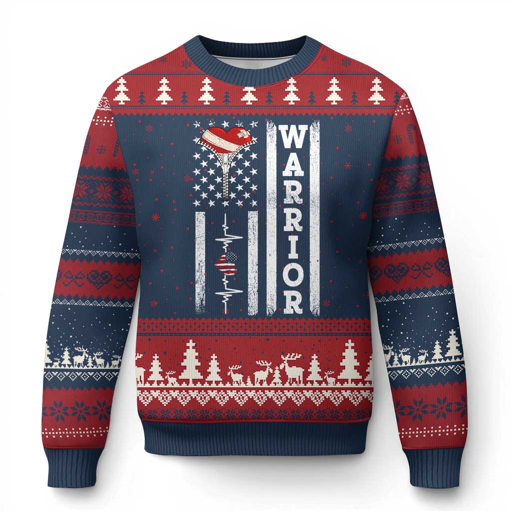 Cool Heart Surgery Warrior Ugly Christmas Sweater Coronary Bypass Artery Open Heart Surgery Heartbeat American Flag