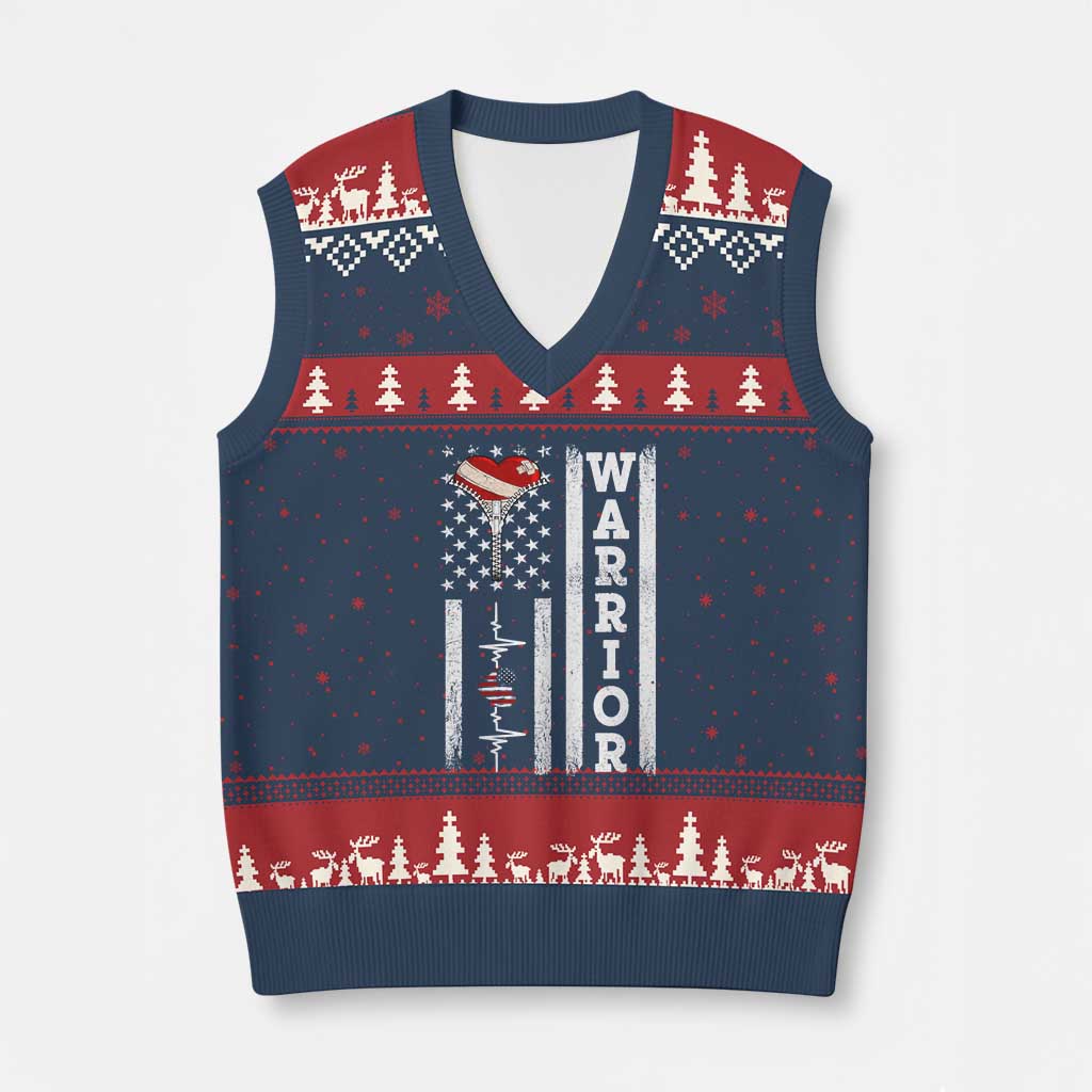 Cool Heart Surgery Warrior V-Neck Knit Sweater Vest Coronary Bypass Artery Open Heart Surgery Heartbeat American Flag