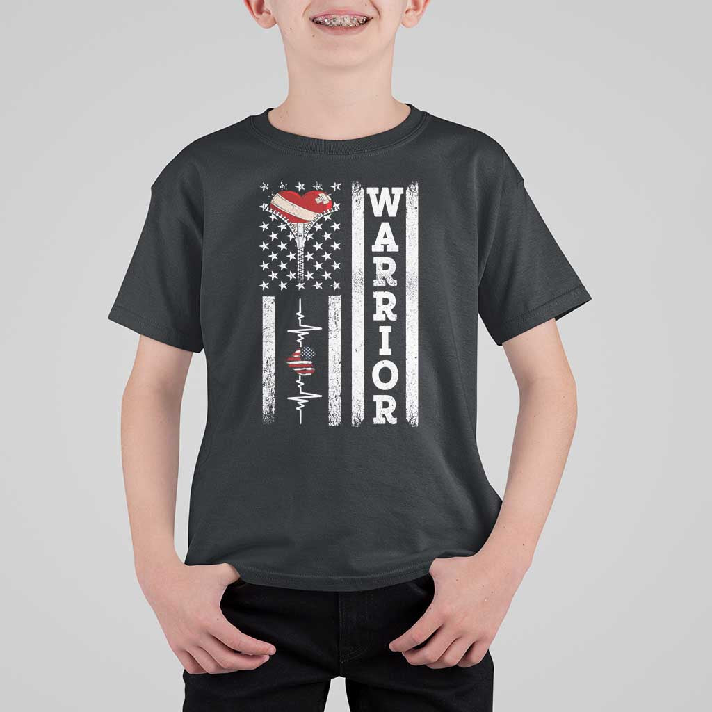 Cool Heart Surgery Warrior T Shirt For Kid Coronary Bypass Artery Open Heart Surgery Heartbeat American Flag