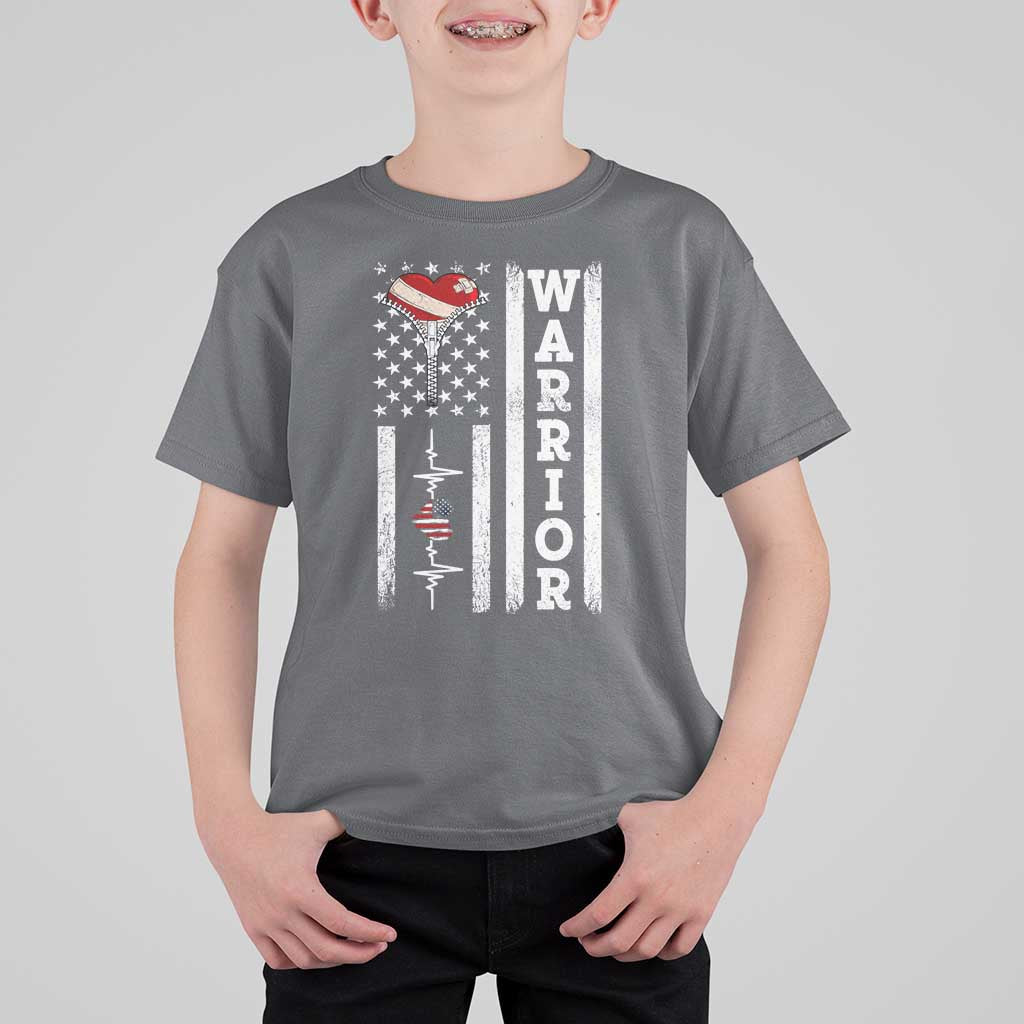 Cool Heart Surgery Warrior T Shirt For Kid Coronary Bypass Artery Open Heart Surgery Heartbeat American Flag