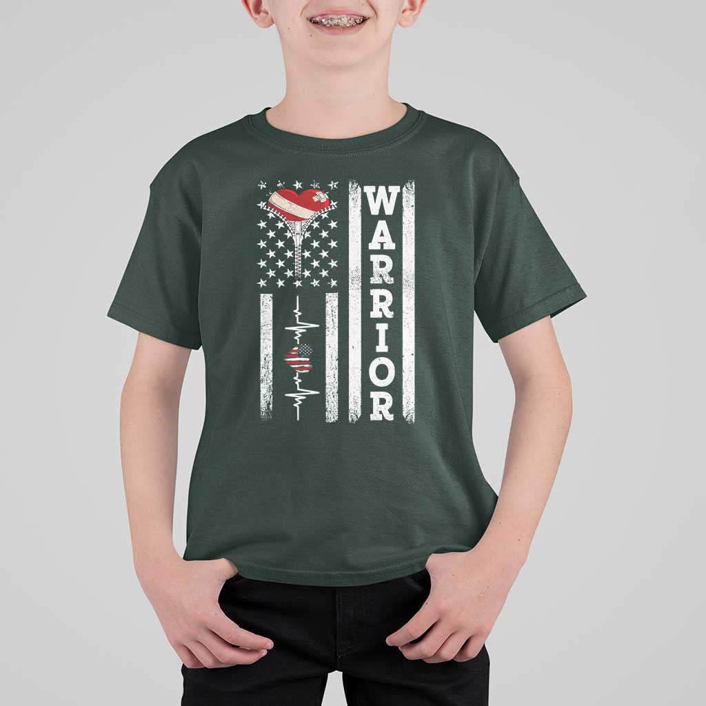Cool Heart Surgery Warrior T Shirt For Kid Coronary Bypass Artery Open Heart Surgery Heartbeat American Flag