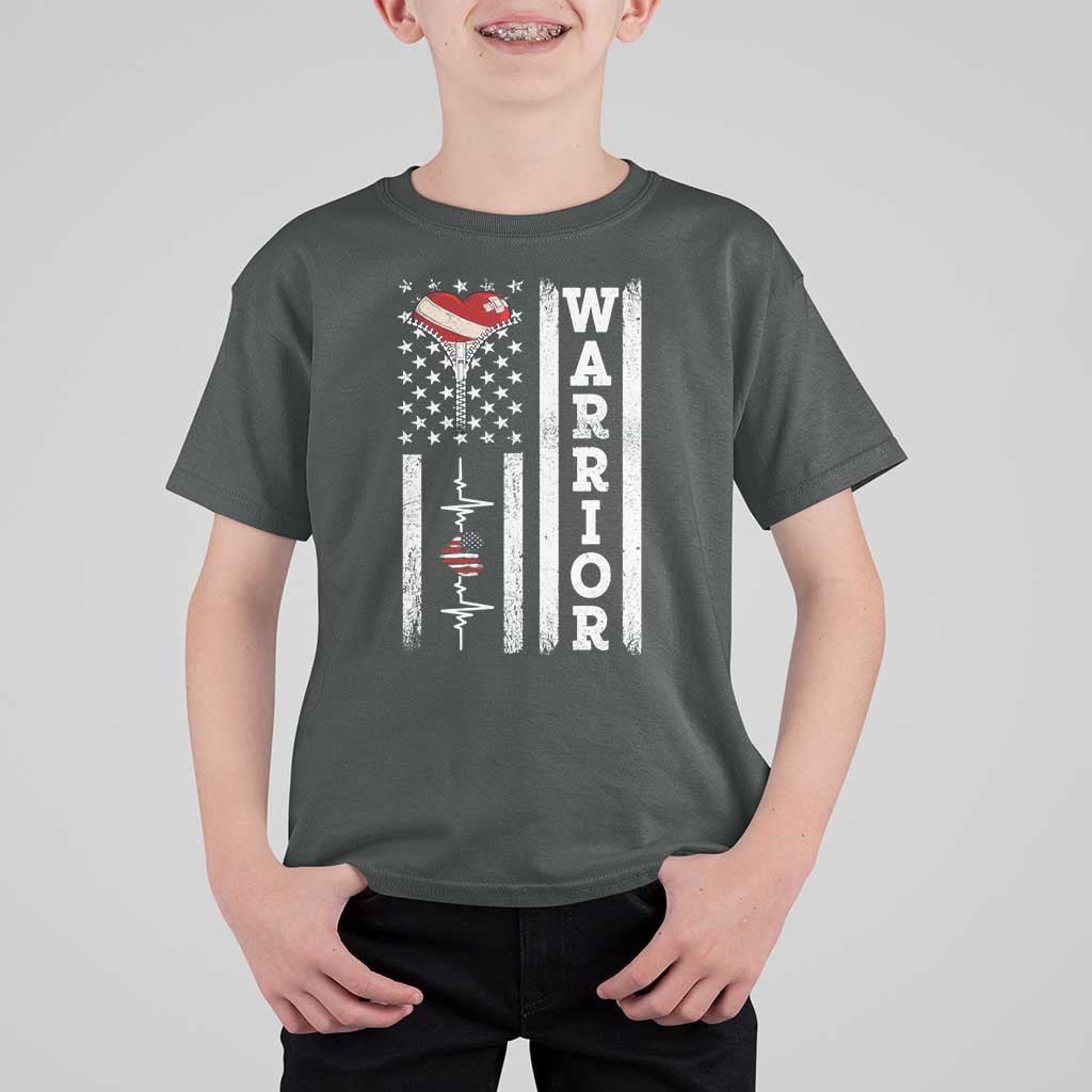 Cool Heart Surgery Warrior T Shirt For Kid Coronary Bypass Artery Open Heart Surgery Heartbeat American Flag