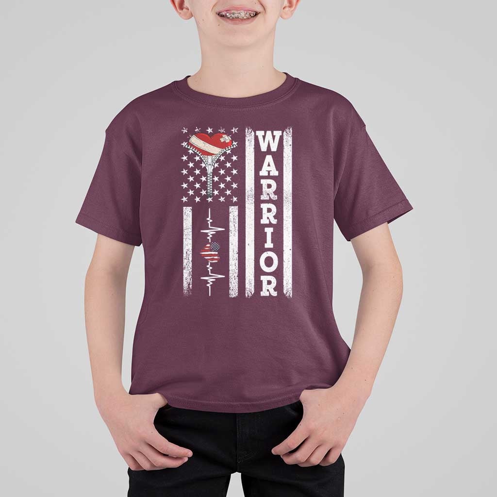 Cool Heart Surgery Warrior T Shirt For Kid Coronary Bypass Artery Open Heart Surgery Heartbeat American Flag