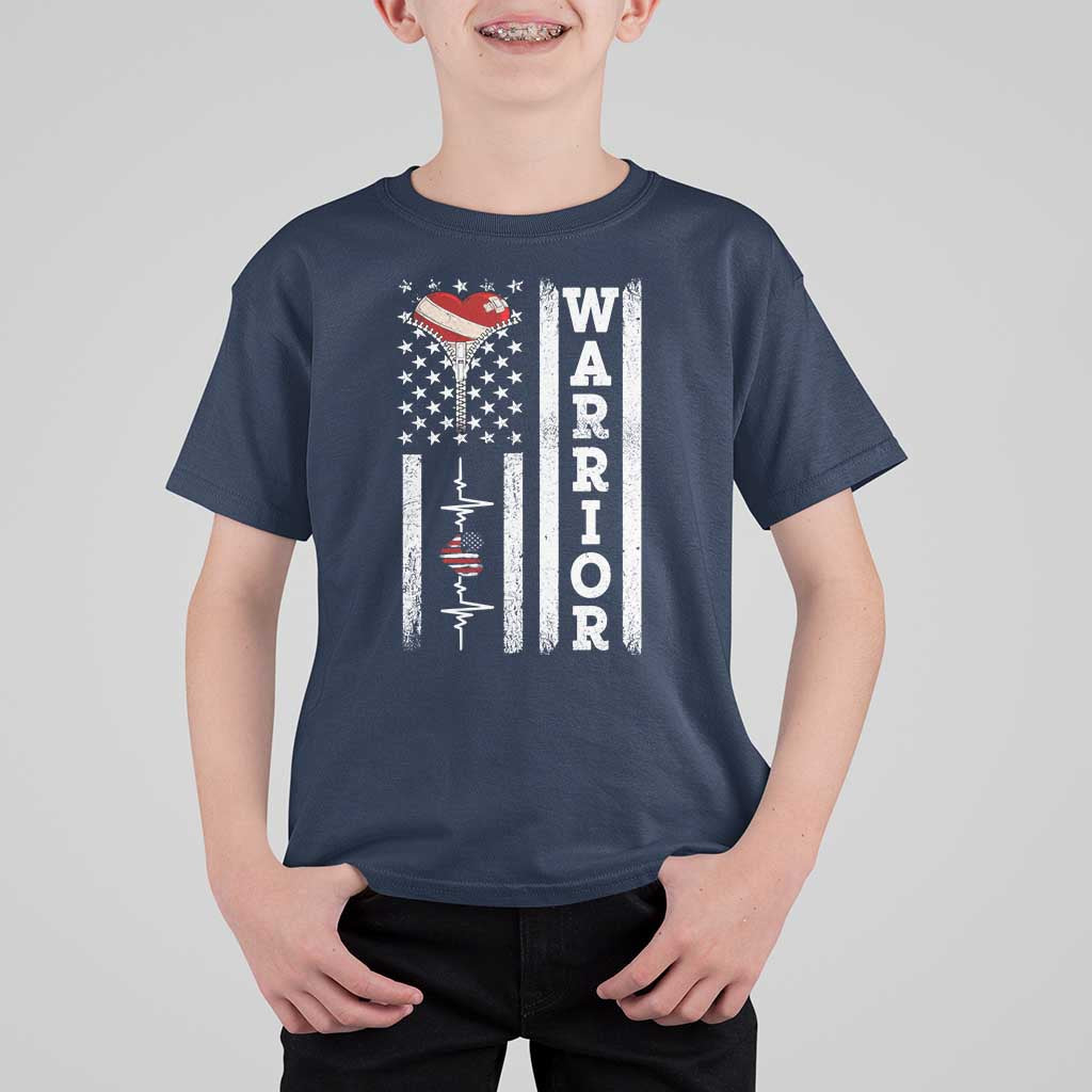 Cool Heart Surgery Warrior T Shirt For Kid Coronary Bypass Artery Open Heart Surgery Heartbeat American Flag
