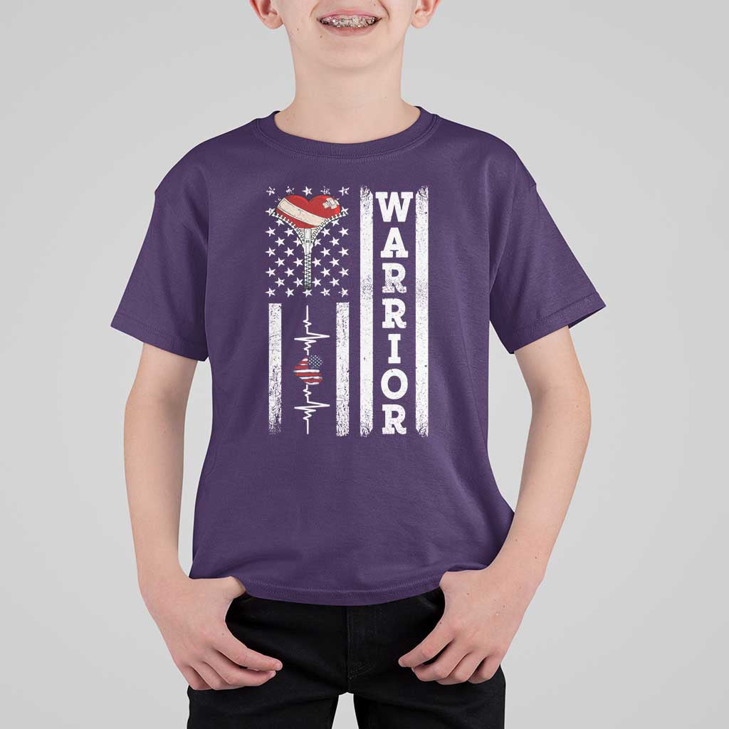 Cool Heart Surgery Warrior T Shirt For Kid Coronary Bypass Artery Open Heart Surgery Heartbeat American Flag