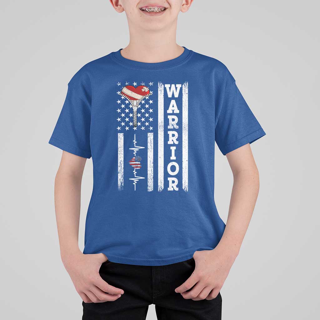 Cool Heart Surgery Warrior T Shirt For Kid Coronary Bypass Artery Open Heart Surgery Heartbeat American Flag