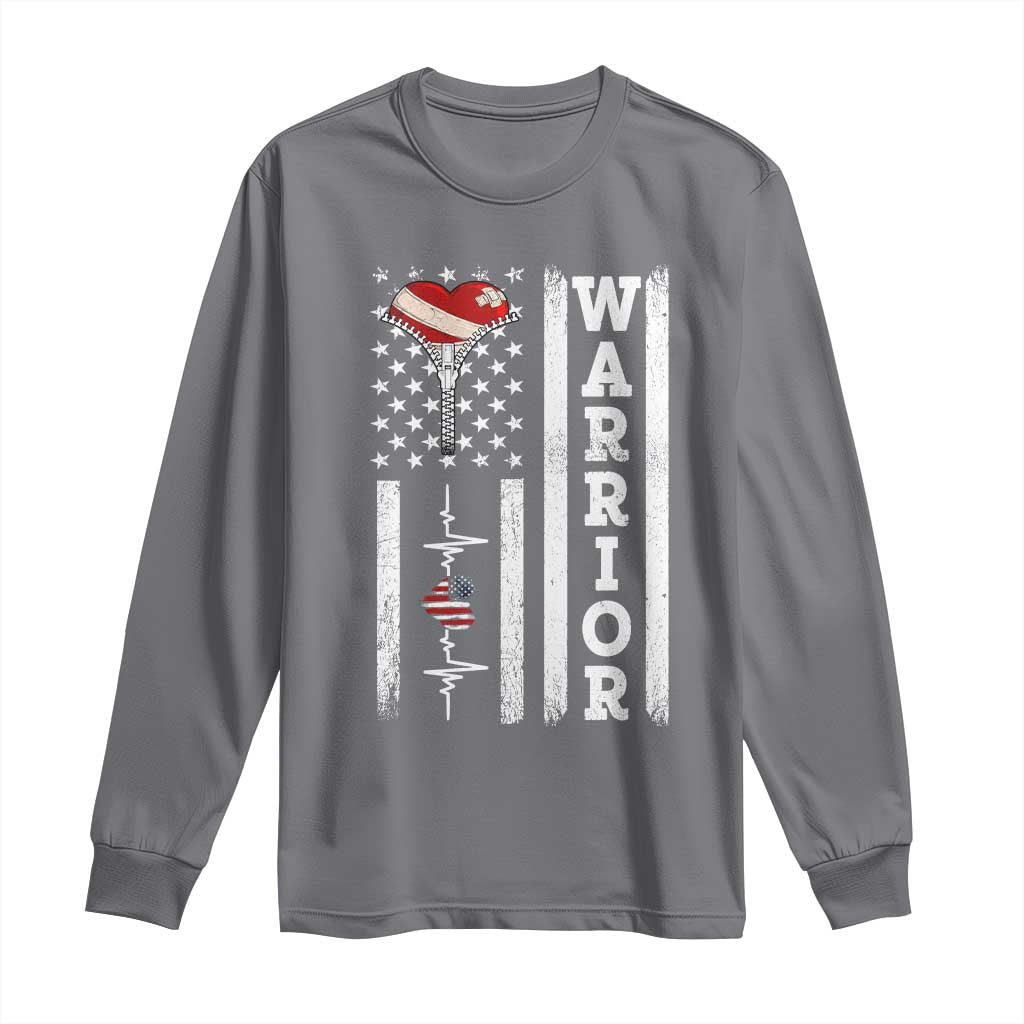 Cool Heart Surgery Warrior Long Sleeve Shirt Coronary Bypass Artery Open Heart Surgery Heartbeat American Flag