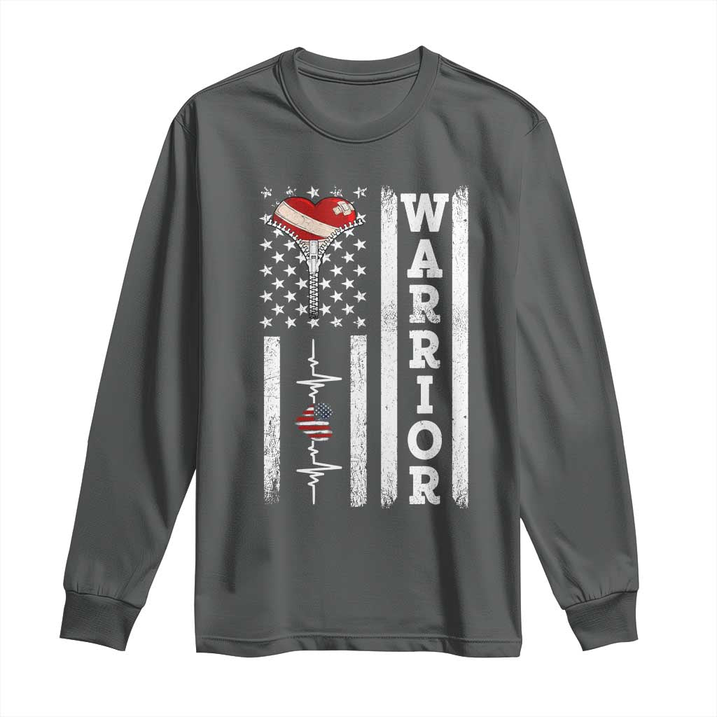 Cool Heart Surgery Warrior Long Sleeve Shirt Coronary Bypass Artery Open Heart Surgery Heartbeat American Flag