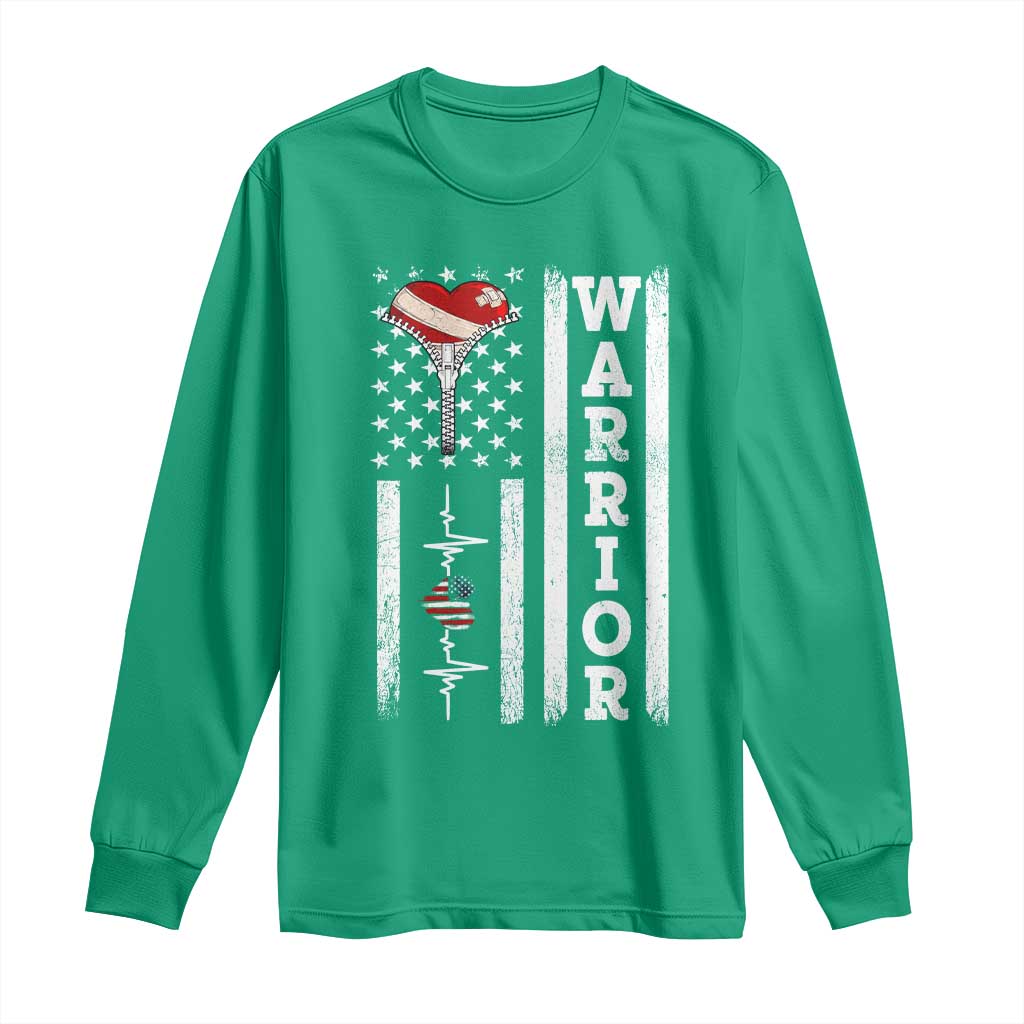 Cool Heart Surgery Warrior Long Sleeve Shirt Coronary Bypass Artery Open Heart Surgery Heartbeat American Flag