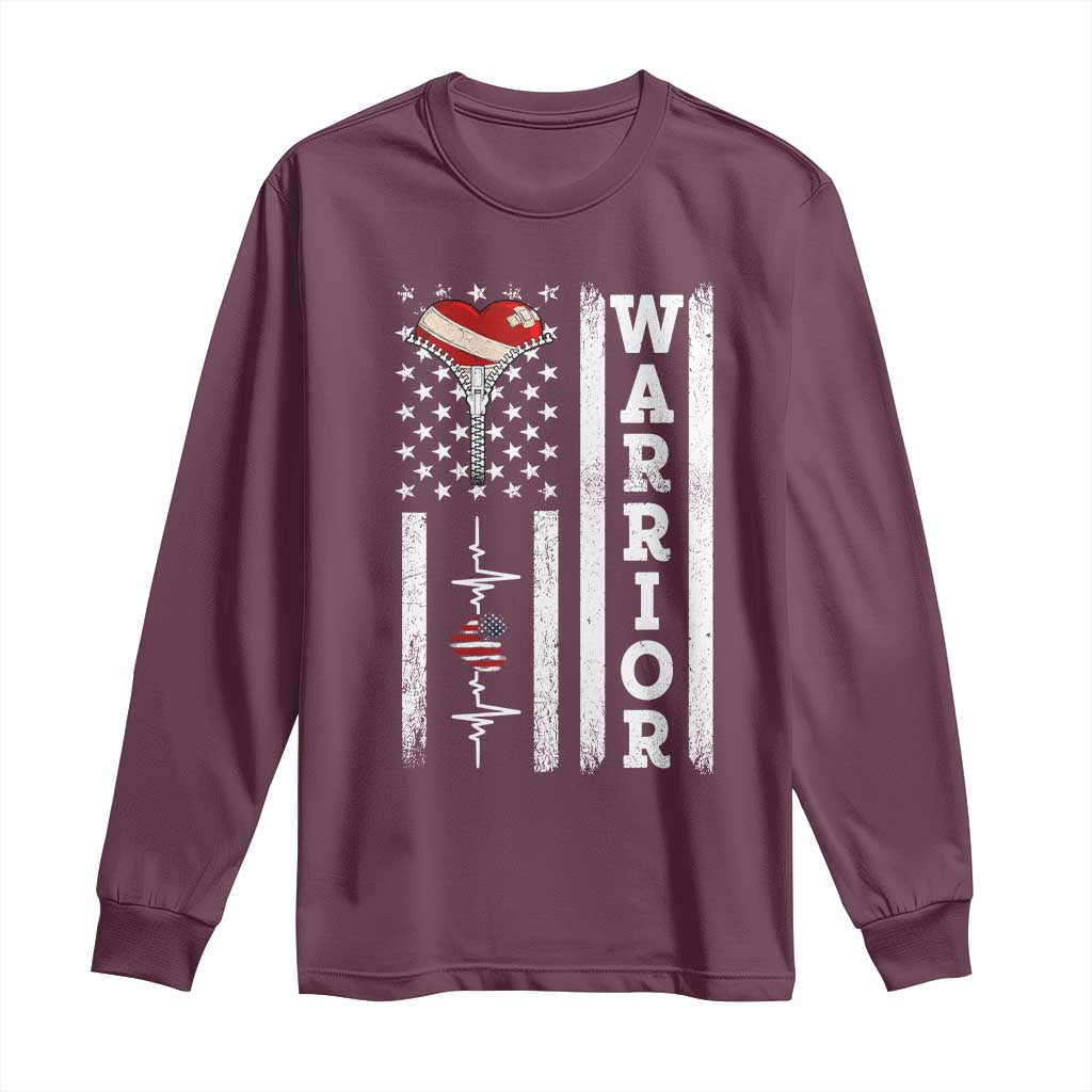 Cool Heart Surgery Warrior Long Sleeve Shirt Coronary Bypass Artery Open Heart Surgery Heartbeat American Flag