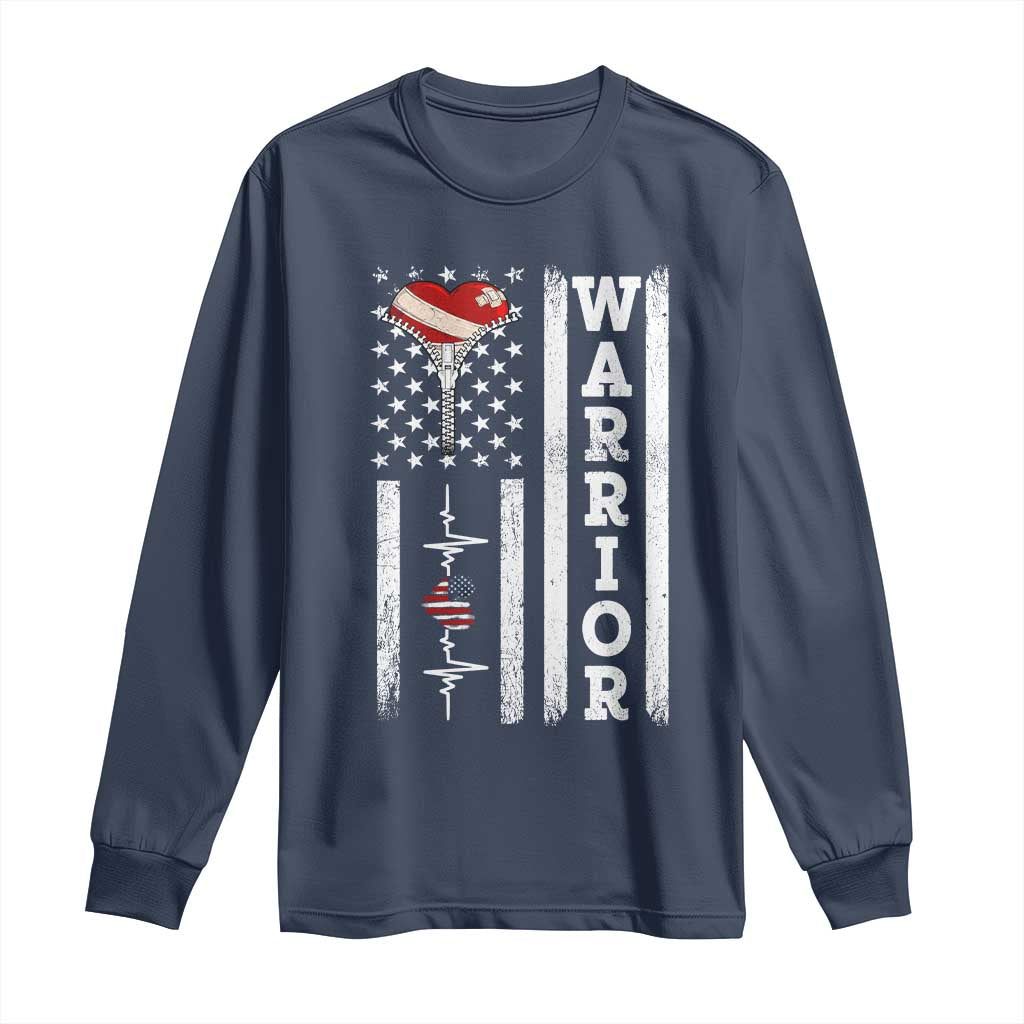 Cool Heart Surgery Warrior Long Sleeve Shirt Coronary Bypass Artery Open Heart Surgery Heartbeat American Flag