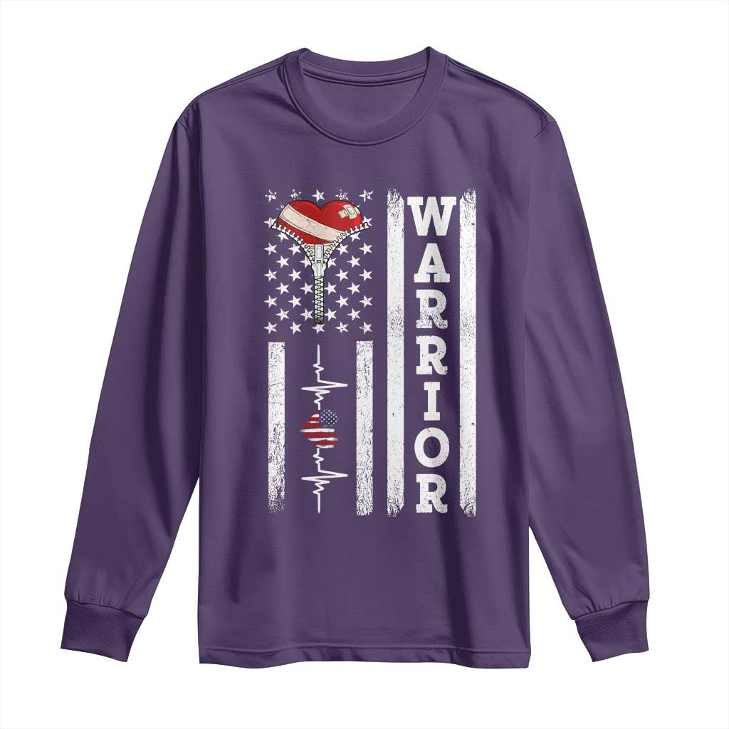 Cool Heart Surgery Warrior Long Sleeve Shirt Coronary Bypass Artery Open Heart Surgery Heartbeat American Flag