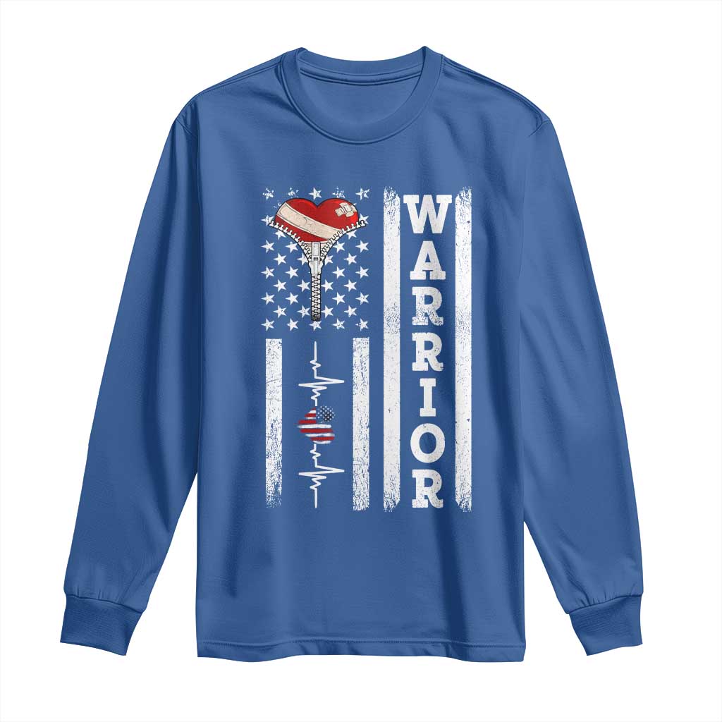 Cool Heart Surgery Warrior Long Sleeve Shirt Coronary Bypass Artery Open Heart Surgery Heartbeat American Flag