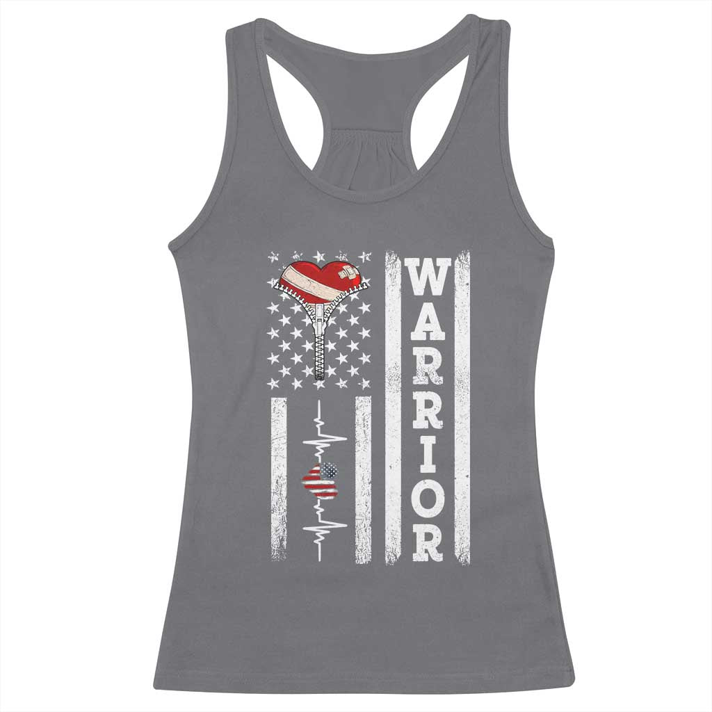 Cool Heart Surgery Warrior Racerback Tank Top Coronary Bypass Artery Open Heart Surgery Heartbeat American Flag