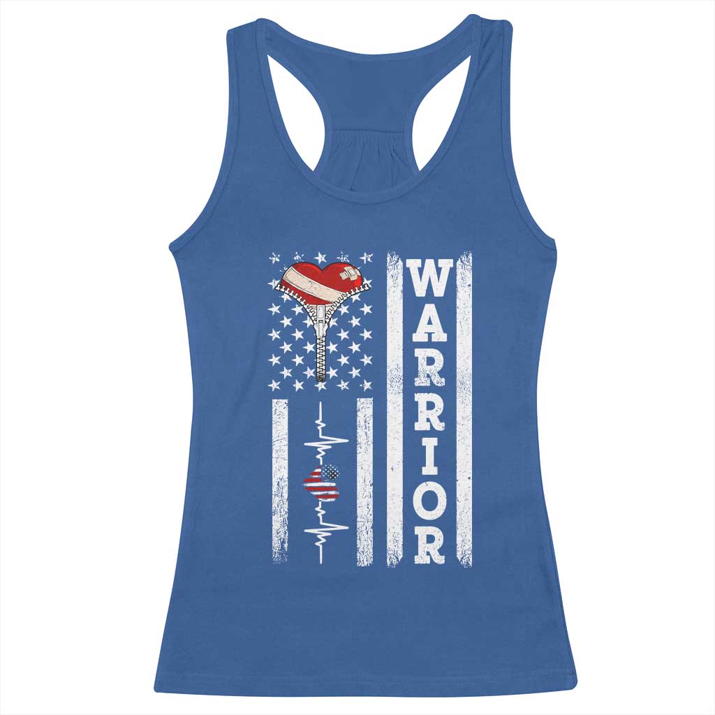 Cool Heart Surgery Warrior Racerback Tank Top Coronary Bypass Artery Open Heart Surgery Heartbeat American Flag
