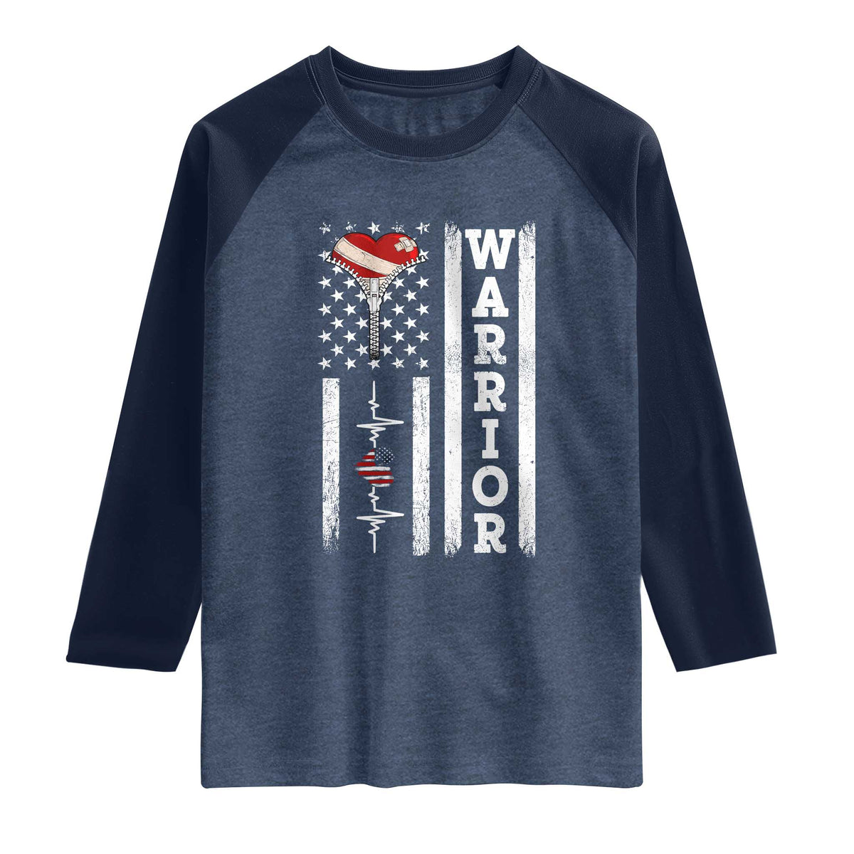 Cool Heart Surgery Warrior Raglan Shirt Coronary Bypass Artery Open Heart Surgery Heartbeat American Flag