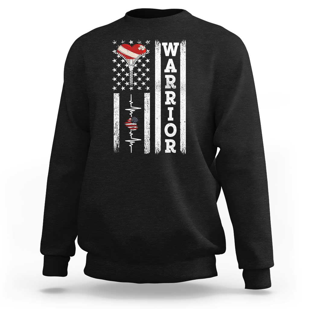 Cool Heart Surgery Warrior Sweatshirt Coronary Bypass Artery Open Heart Surgery Heartbeat American Flag