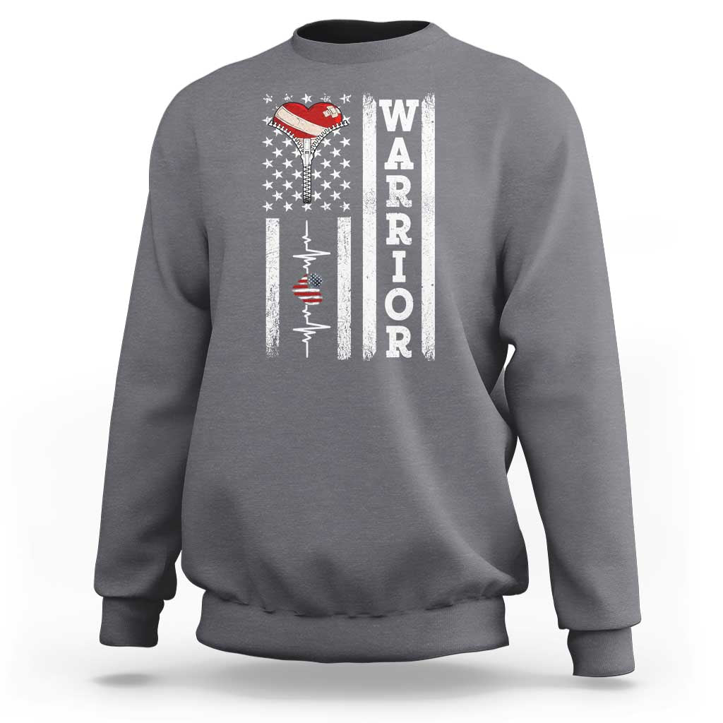 Cool Heart Surgery Warrior Sweatshirt Coronary Bypass Artery Open Heart Surgery Heartbeat American Flag