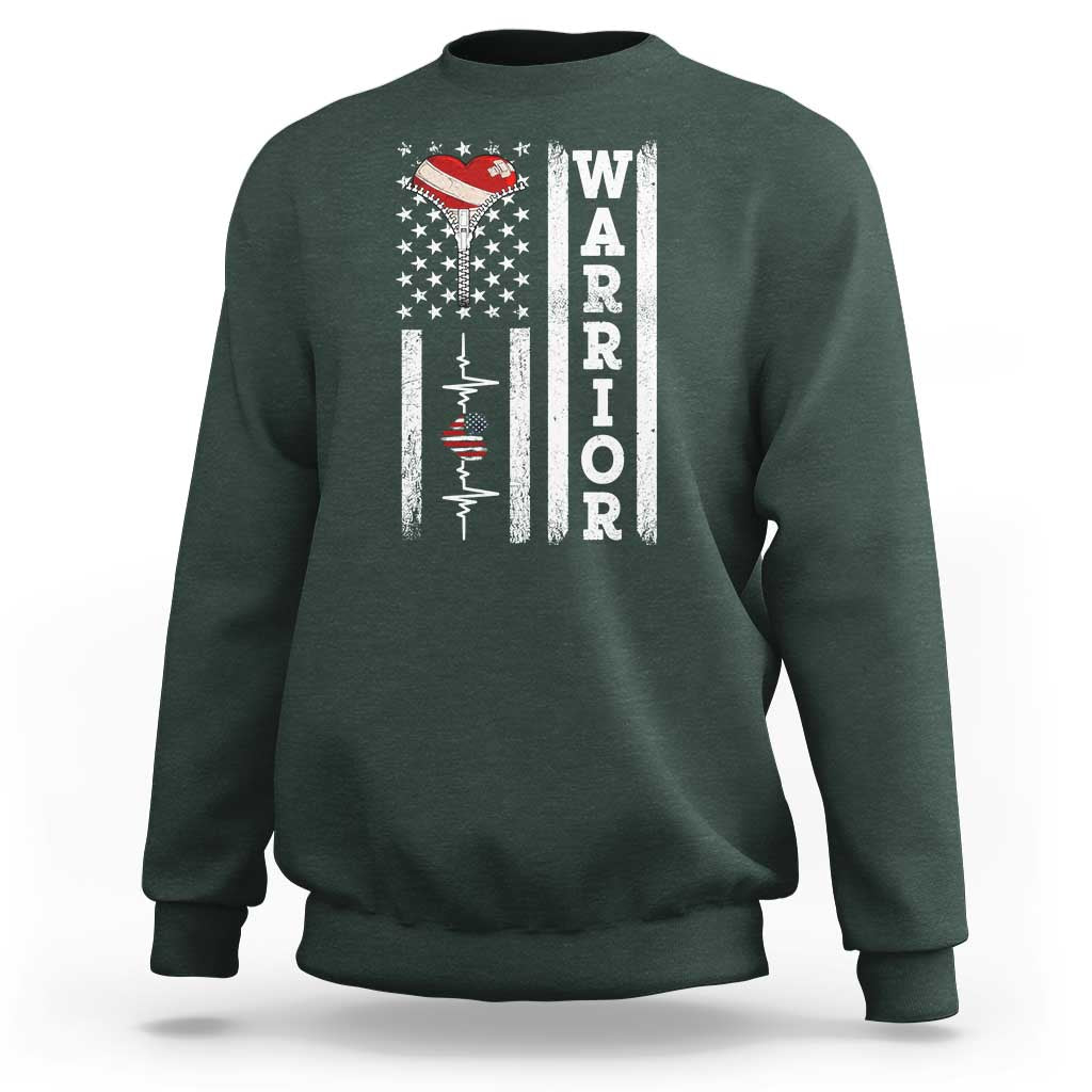 Cool Heart Surgery Warrior Sweatshirt Coronary Bypass Artery Open Heart Surgery Heartbeat American Flag