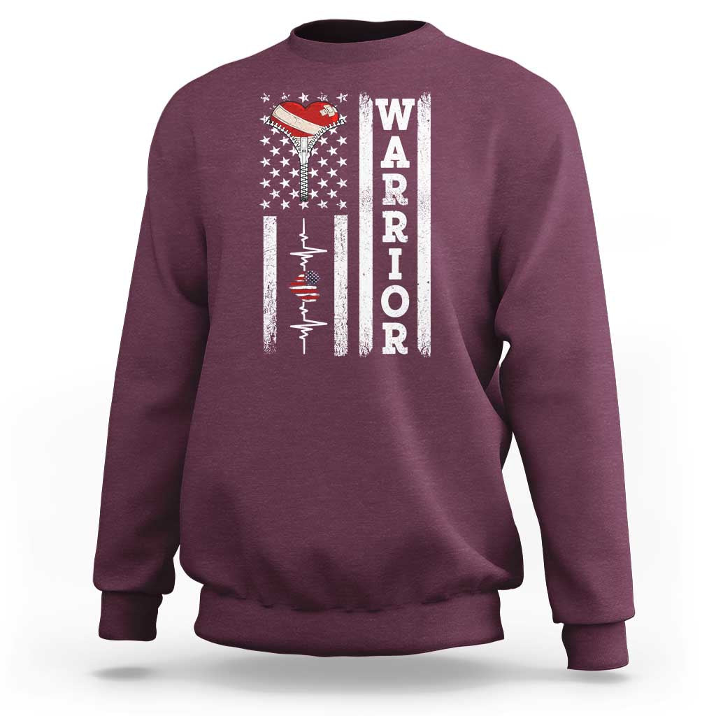 Cool Heart Surgery Warrior Sweatshirt Coronary Bypass Artery Open Heart Surgery Heartbeat American Flag
