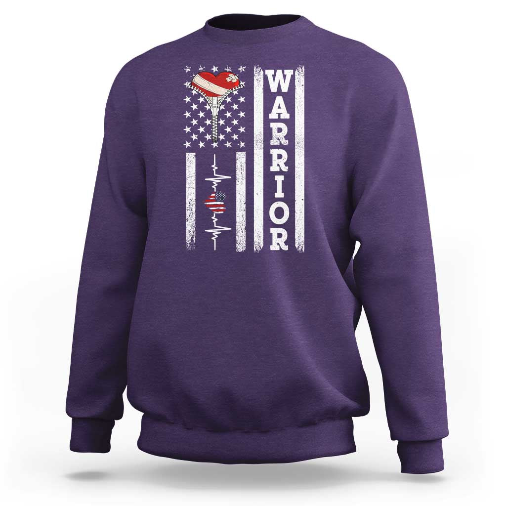 Cool Heart Surgery Warrior Sweatshirt Coronary Bypass Artery Open Heart Surgery Heartbeat American Flag