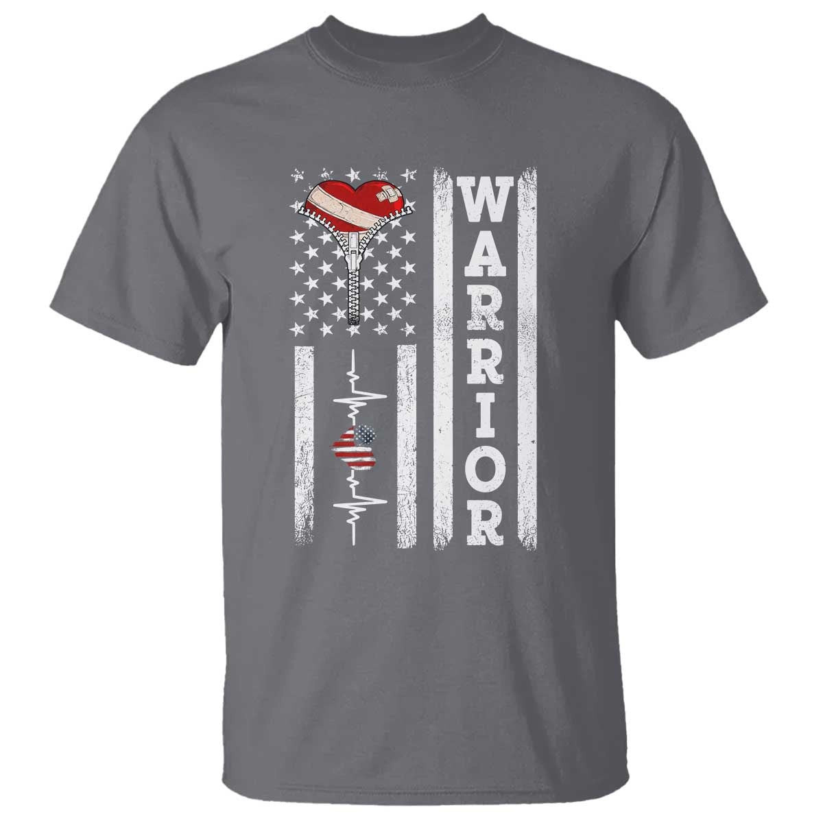 Cool Heart Surgery Warrior T Shirt Coronary Bypass Artery Open Heart Surgery Heartbeat American Flag