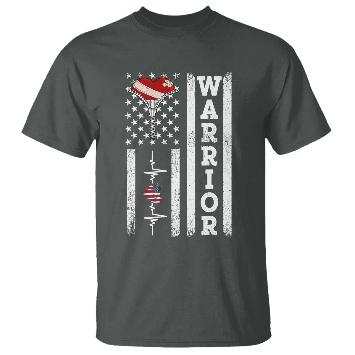 Cool Heart Surgery Warrior T Shirt Coronary Bypass Artery Open Heart Surgery Heartbeat American Flag