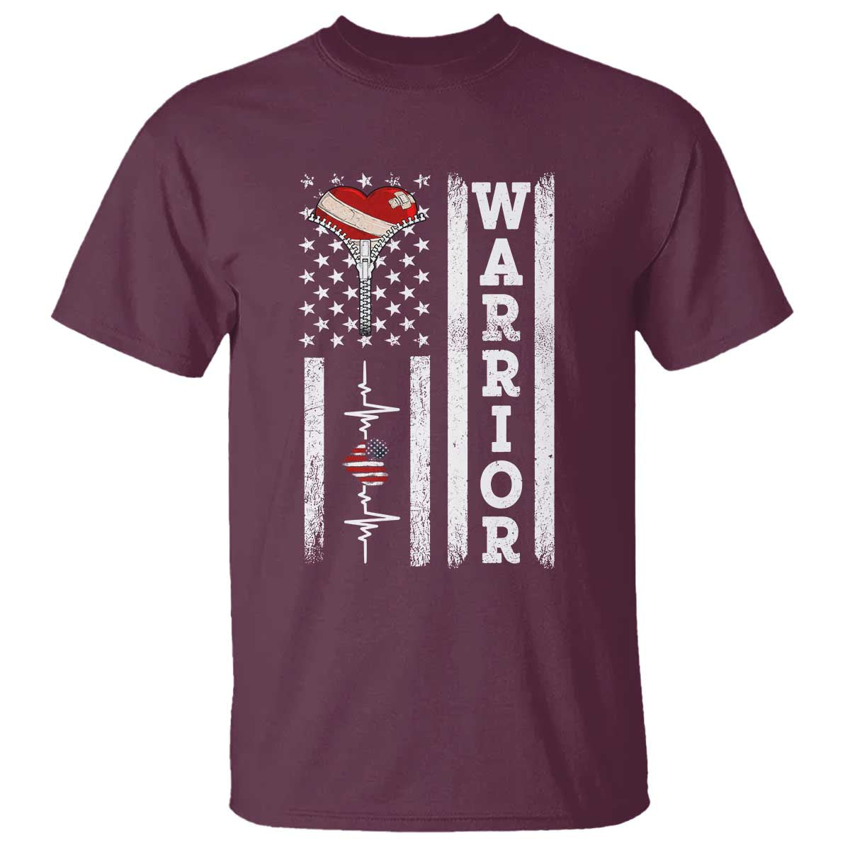 Cool Heart Surgery Warrior T Shirt Coronary Bypass Artery Open Heart Surgery Heartbeat American Flag