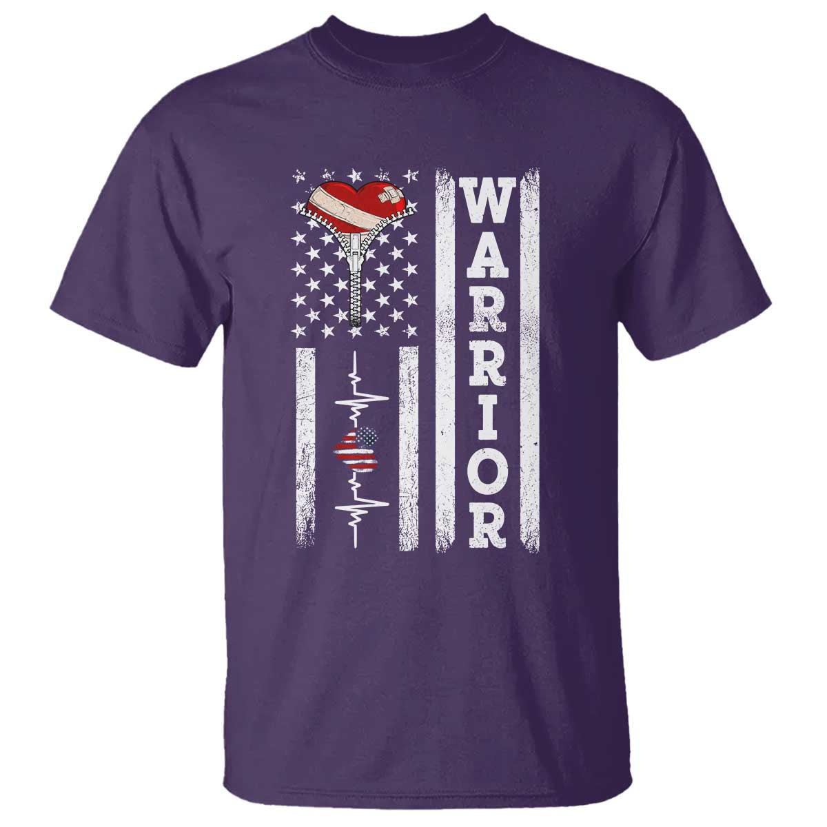 Cool Heart Surgery Warrior T Shirt Coronary Bypass Artery Open Heart Surgery Heartbeat American Flag