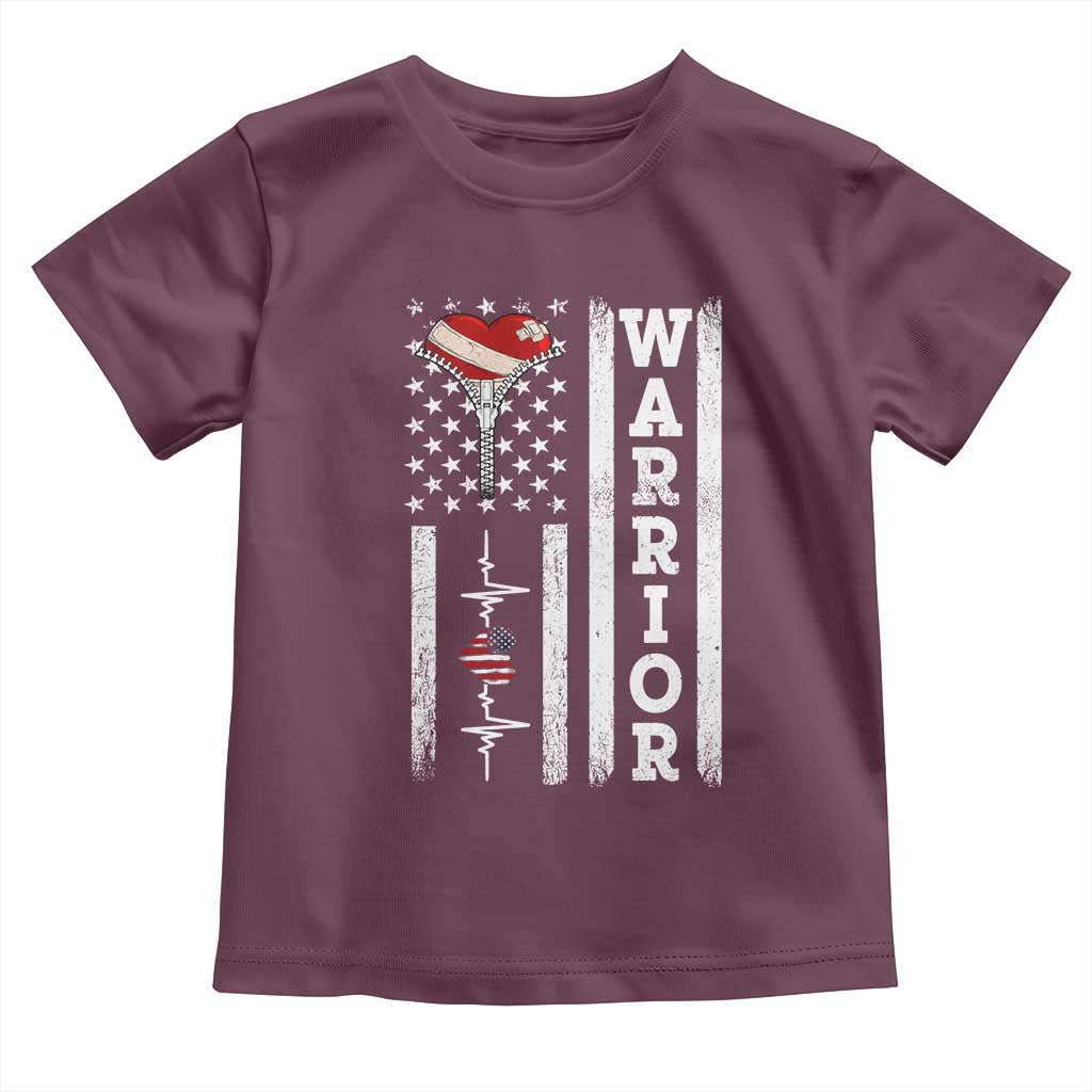 Cool Heart Surgery Warrior Toddler T Shirt Coronary Bypass Artery Open Heart Surgery Heartbeat American Flag