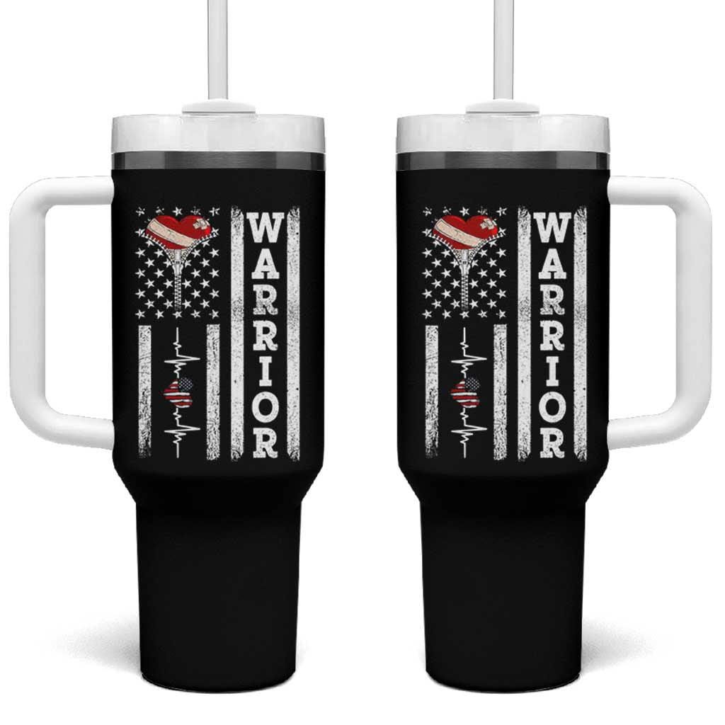 Cool Heart Surgery Warrior Tumbler With Handle Coronary Bypass Artery Open Heart Surgery Heartbeat American Flag