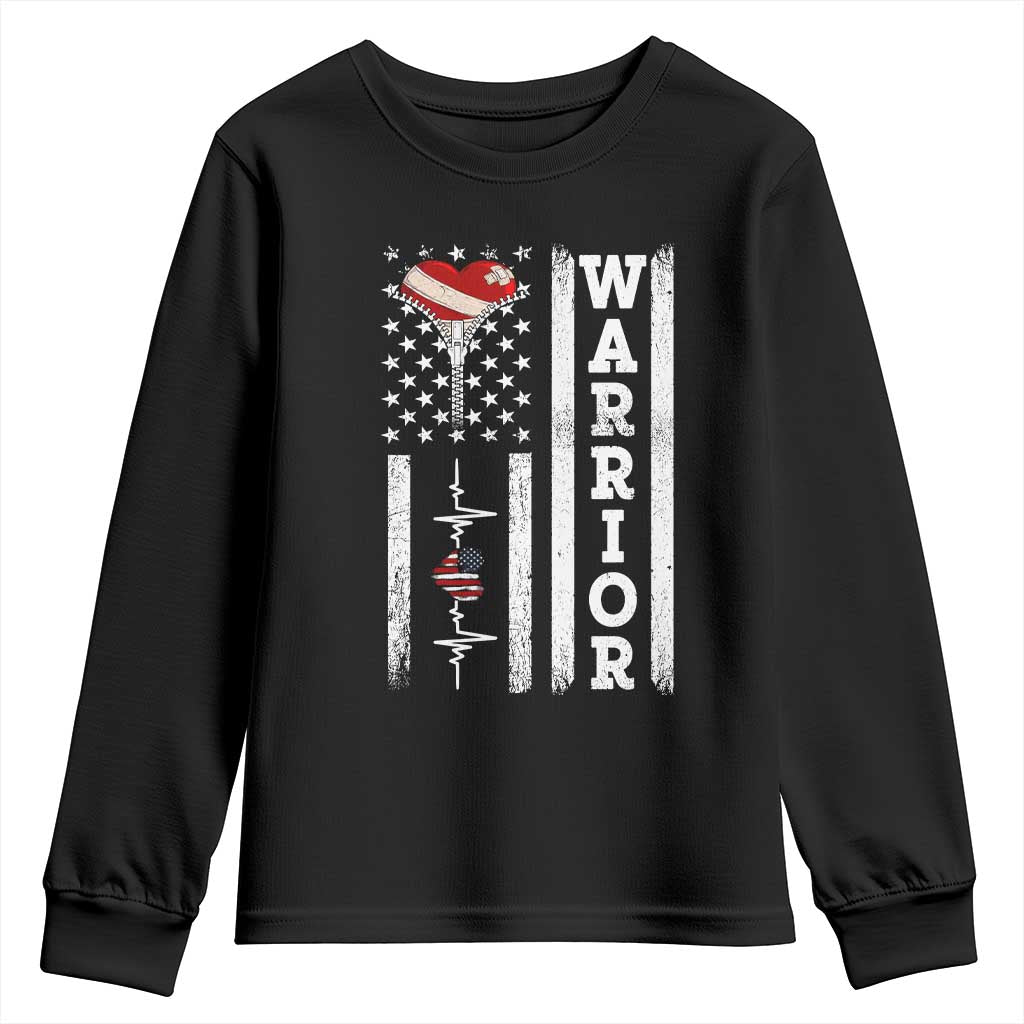 Cool Heart Surgery Warrior Youth Sweatshirt Coronary Bypass Artery Open Heart Surgery Heartbeat American Flag