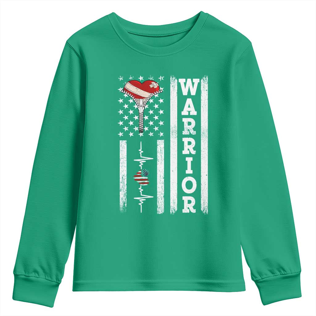 Cool Heart Surgery Warrior Youth Sweatshirt Coronary Bypass Artery Open Heart Surgery Heartbeat American Flag