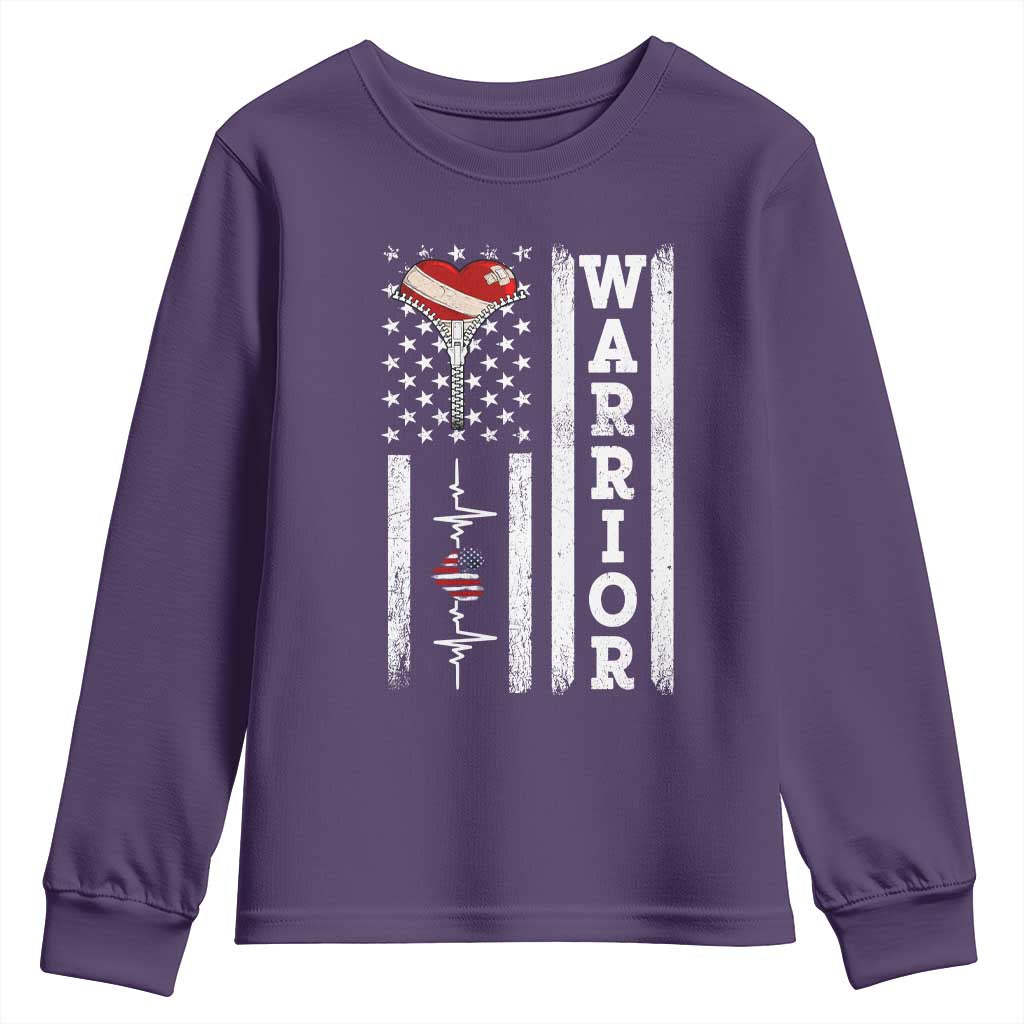 Cool Heart Surgery Warrior Youth Sweatshirt Coronary Bypass Artery Open Heart Surgery Heartbeat American Flag