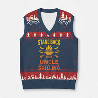 Stand Back Uncle Is Grilling V-Neck Knit Sweater Vest Funny Fathers Day BBQ