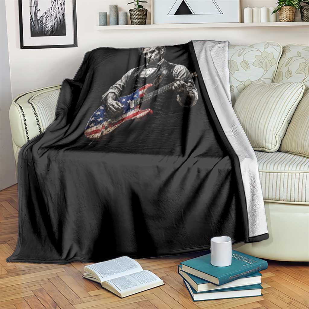 Vintage Abraham Lincoln Abe Lincoln Playing Guitar Throw Blanket Humor Patriotic