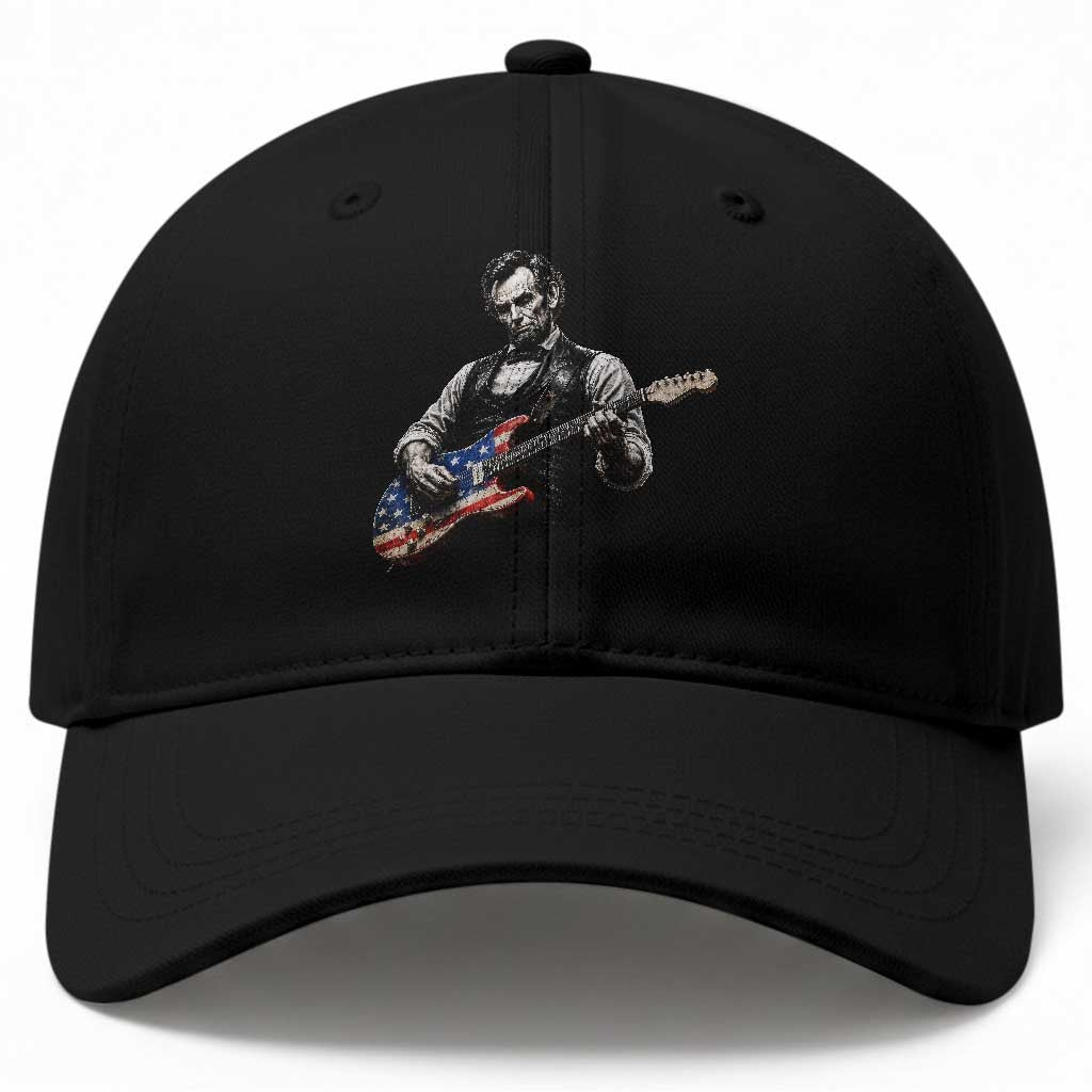 Vintage Abraham Lincoln Abe Lincoln Playing Guitar Baseball Cap Humor Patriotic